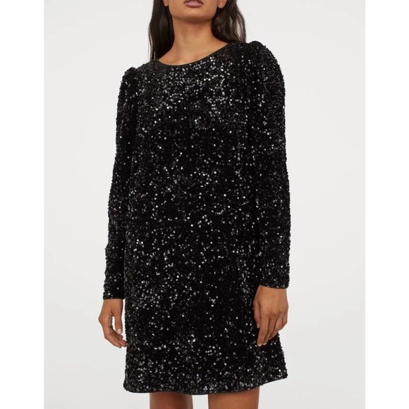 H&M  Black Sequin Mini Dress - Picture 2 of 13